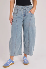 Barrel Leg Jeans - Mid Blue Wash