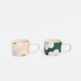 Pink/Teal Flower Set of 2 Espresso Cups