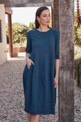 Diagonal Seam Winter Dress - Deep Ocean