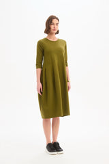 Diagonal Seam Winter Dress - Khaki