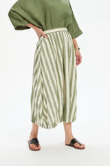 Pin Tuck Hem Stripe Skirt - Olive Stripe