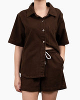 Country Denim Elastic Waist Shorts - Chocolate