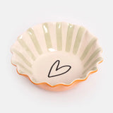 Pale Blue Inside Stripe / Outline Heart Frilly Bowl