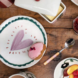 Lilac Heart/Teal Scallop Border Round Plate