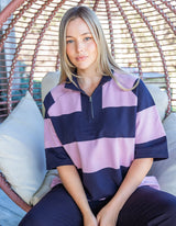 Freedom Rugby Sweat - Pink & Navy Stripe