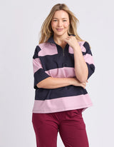 Freedom Rugby Sweat - Pink & Navy Stripe
