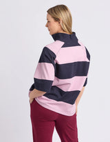 Freedom Rugby Sweat - Pink & Navy Stripe