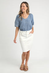 Belle Denim Skirt - White