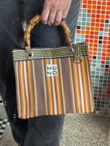 Nylon Mini Tote with Bamboo Handle - Sunset Stripe