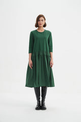 Drop Waist Combi Dress - Hunter Green