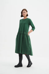 Drop Waist Combi Dress - Hunter Green