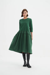 Drop Waist Combi Dress - Hunter Green