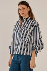 Erin Crop Shirt - Navy