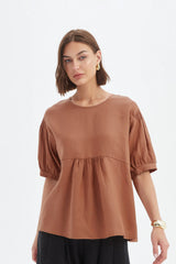 Bishop Sleeve Shirring Top - Cedar