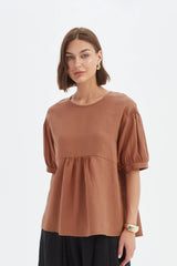 Bishop Sleeve Shirring Top - Cedar