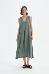 Inverted Pleat Dress - Petrol