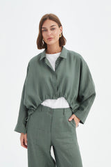 Wide Crop Overshirt - Petrol