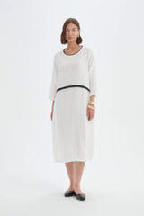 Contrast Trim Avoid Dress - Cream