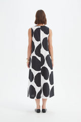 Inverted Pleat Poplin Dress - Black/White Spots