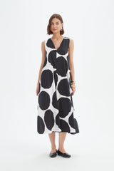 Inverted Pleat Poplin Dress - Black/White Spots