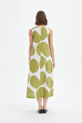 Inverted Pleat Poplin Dress - Chartreuse/White Spot
