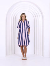 Karina Dress - Navy/Pink