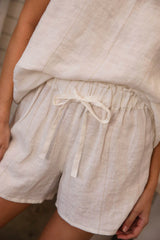 Fundamental Linen Shorts - Off White w' Natural Fine Stripe