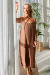 Fundamental Midi Linen Slip Dress - Clay
