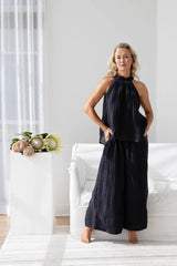 Ava Linen Top - Midnight