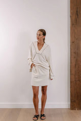 Empire Club Skirt - White with Black Piping