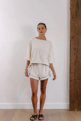 Statement Shorts - White with Black Piping