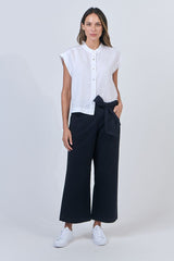 Crew Neck Linen Top - White