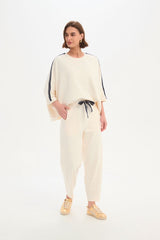 Barrel Leg Lounge Pant - Cream/Navy Stripe