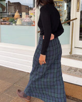 Montaigne Francie French Linen Maxi Skirt - Blue Tartan
