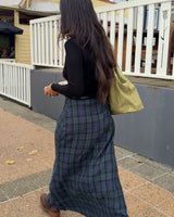 Montaigne Francie French Linen Maxi Skirt - Blue Tartan