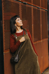 Corduroy Cotton Midi Overall Style Dress - Chocolate