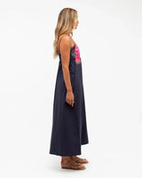 LOL Casa Tropicana Embroidered Midi Dress - Navy