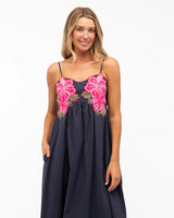 LOL Casa Tropicana Embroidered Midi Dress - Navy