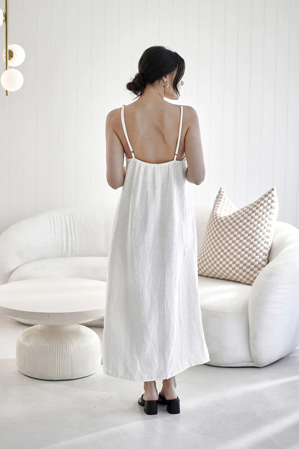 Fundamental Midi Linen Slip Dress -  White