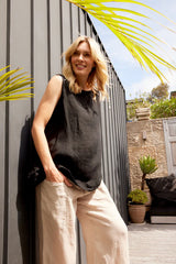 Montaigne Zoe Sleeveless Linen Top - Black