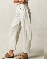 Mid Rise Barrel Denim Jeans - White