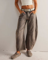 Mid Rise Barrel Denim Jeans - Grey