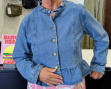 Country Denim Frilled Denim Jacket - Mid Blue