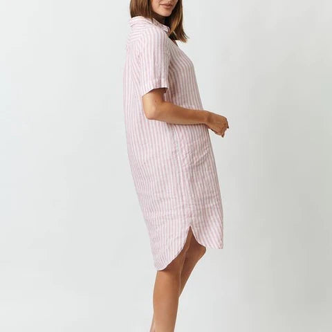Enveloppe Shirt Dress - Pink Stripe