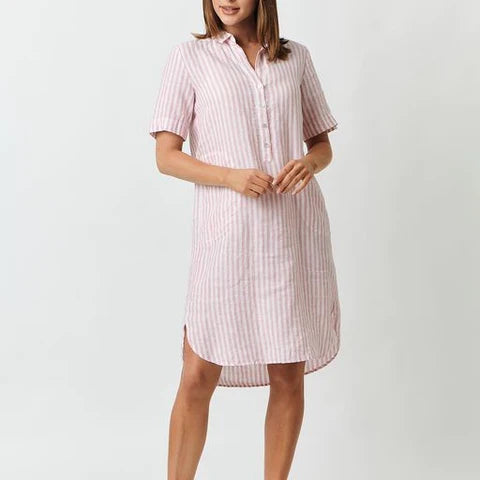 Enveloppe Shirt Dress - Pink Stripe