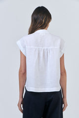 Crew Neck Linen Top - White