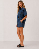 Denim Shirt & Short Set - Dark Denim