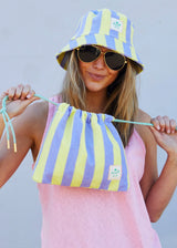 Stripe Draw Cord Bag - Mauve/Lemon