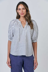 Linen Top - Blueberry Stripe