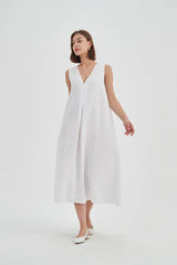 Inverted Pleat A-Line Dress - Neutral